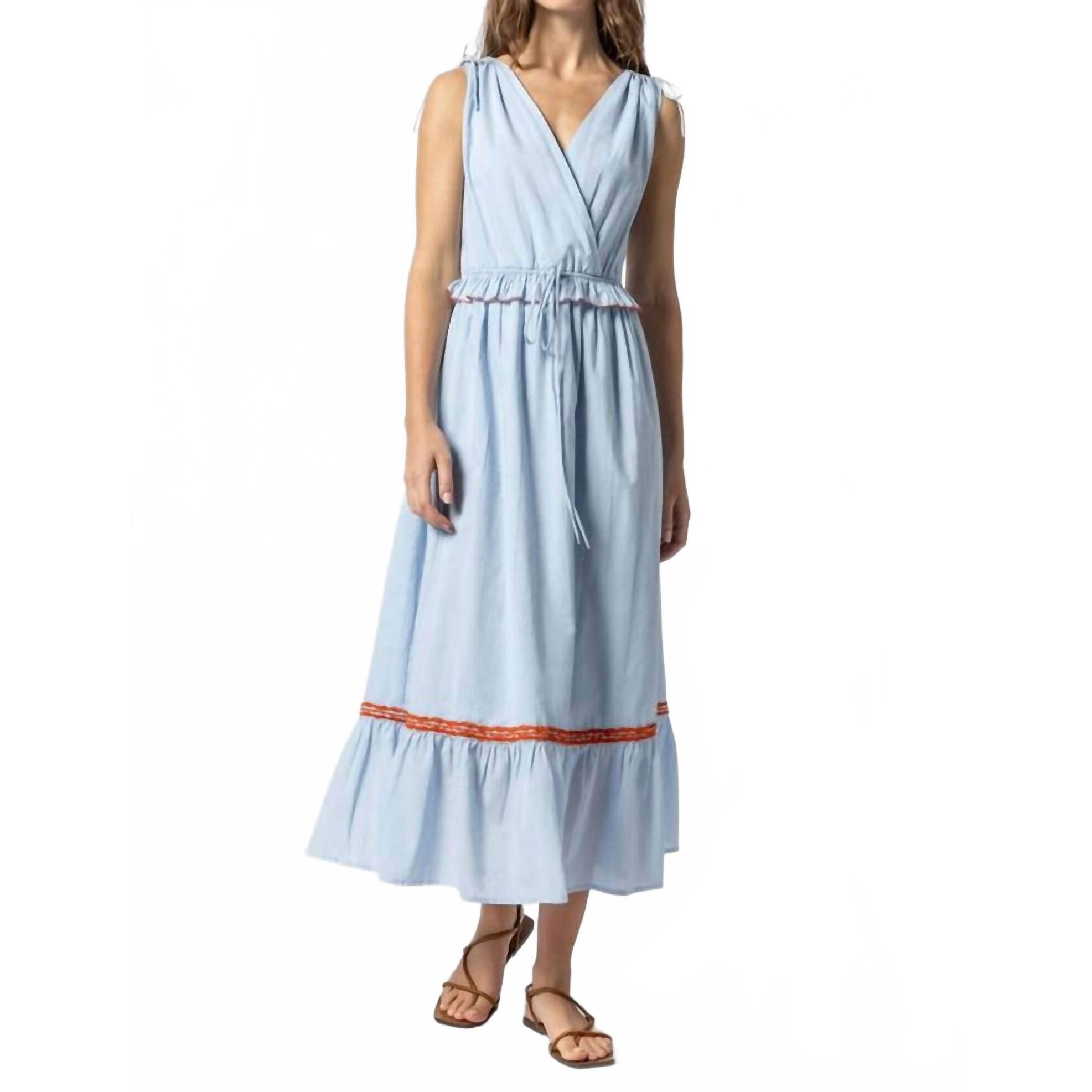 New Lilla P Gathered Waist V Neck Dress In Crystal